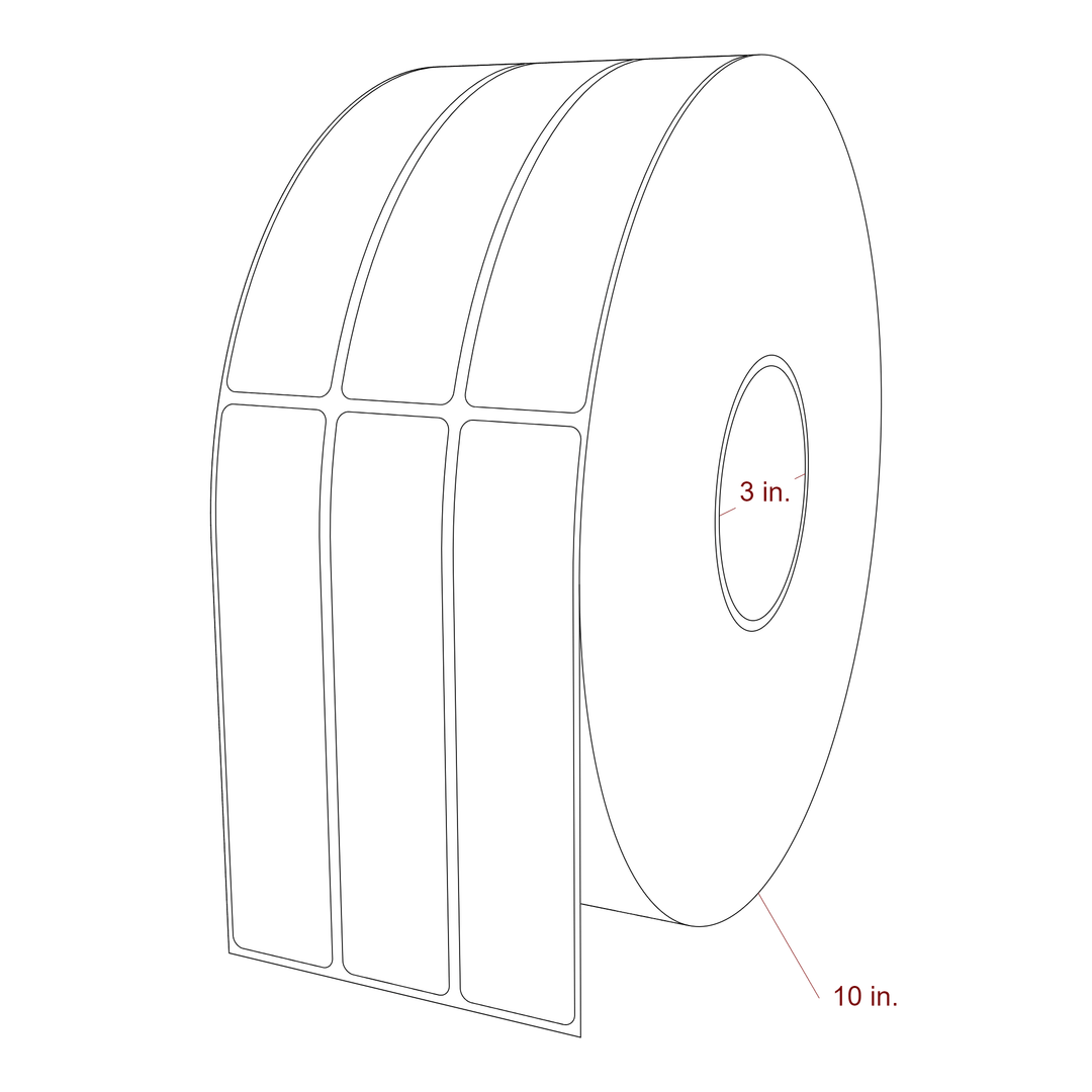 1.25 Inch x 5.75 Inch Rectangle Inkjet Label Roll - 3 Inch Core - 10 Inch Roll OD - 3Up - 3D Perspective