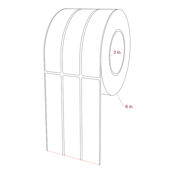 1.25 Inch x 5.75 Inch Rectangle Inkjet Label Roll - 3 Inch Core - 6 Inch Roll OD - 3Up - 3D Perspective