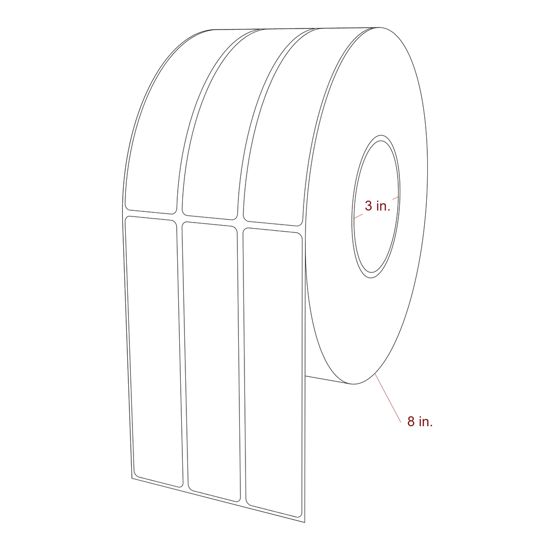 1.25 Inch x 5.75 Inch Rectangle Inkjet Label Roll - 3 Inch Core - 8 Inch Roll OD - 3Up - 3D Perspective