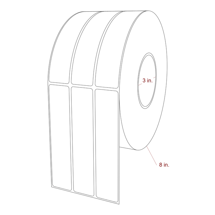 1.25 Inch x 5.75 Inch Rectangle Inkjet Label Roll - 3 Inch Core - 8 Inch Roll OD - 3Up - 3D Perspective