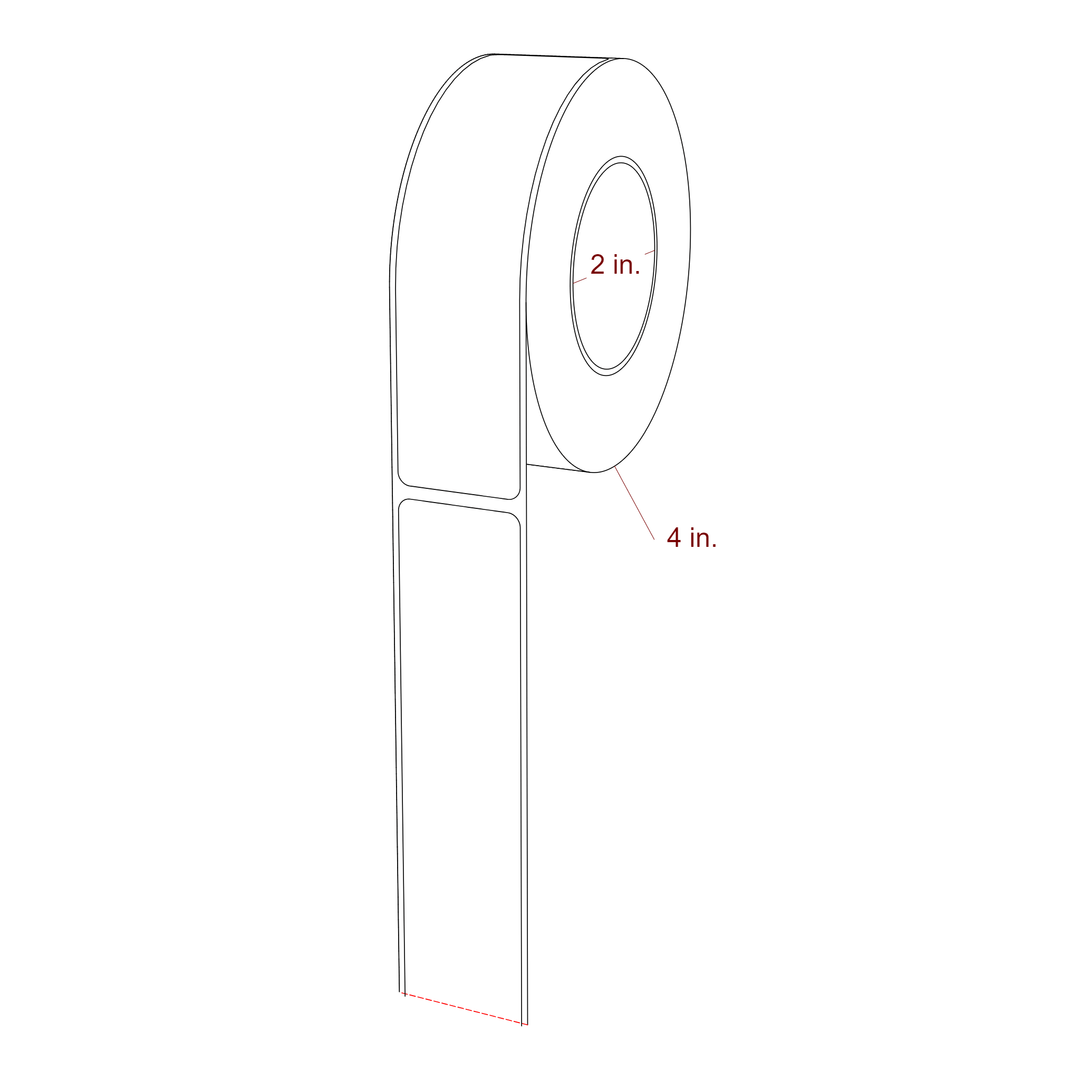 1.25 Inch x 5 Inch Rectangle Inkjet Label Roll - 2 Inch Core - 4 Inch Roll OD - 3D Perspective