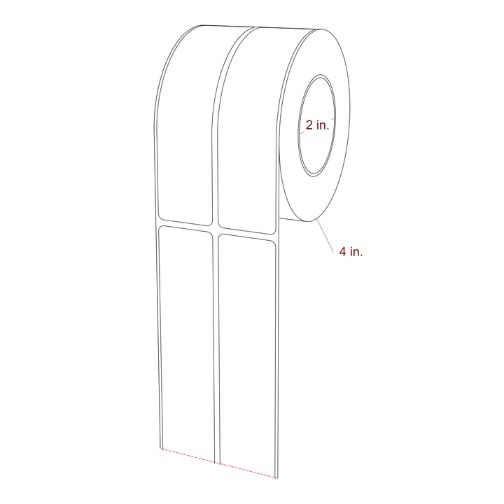 1.25 Inch x 5 Inch Rectangle Inkjet Label Roll - 2 Inch Core - 4 Inch Roll OD - 2Up - 3D Perspective