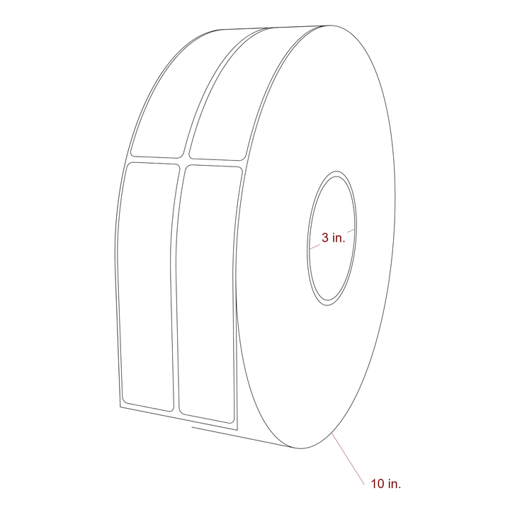 1.25 Inch x 5 Inch Rectangle Inkjet Label Roll - 3 Inch Core - 10 Inch Roll OD - 2Up - 3D Perspective