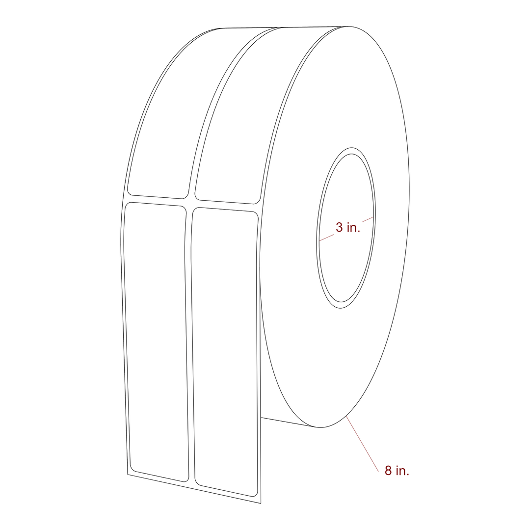 1.25 Inch x 5 Inch Rectangle Inkjet Label Roll - 3 Inch Core - 8 Inch Roll OD - 2Up - 3D Perspective