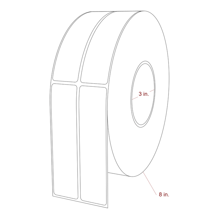 1.25 Inch x 5 Inch Rectangle Inkjet Label Roll - 3 Inch Core - 8 Inch Roll OD - 2Up - 3D Perspective