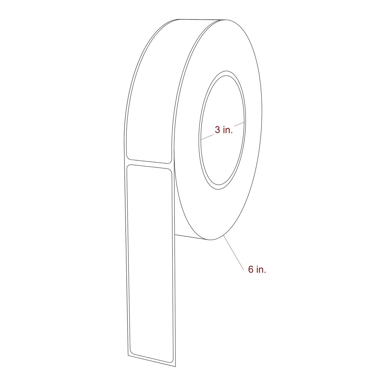 1.25 Inch x 5 Inch Rectangle Inkjet Label Roll - 3 Inch Core - 6 Inch Roll OD - 3D Perspective
