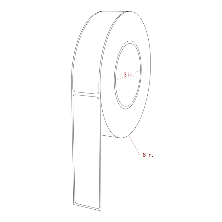1.25 Inch x 5 Inch Rectangle Inkjet Label Roll - 3 Inch Core - 6 Inch Roll OD - 3D Perspective