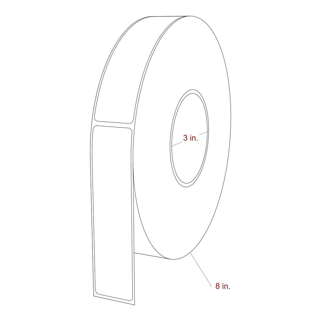 1.25 Inch x 5 Inch Rectangle Inkjet Label Roll - 3 Inch Core - 8 Inch Roll OD - 3D Perspective