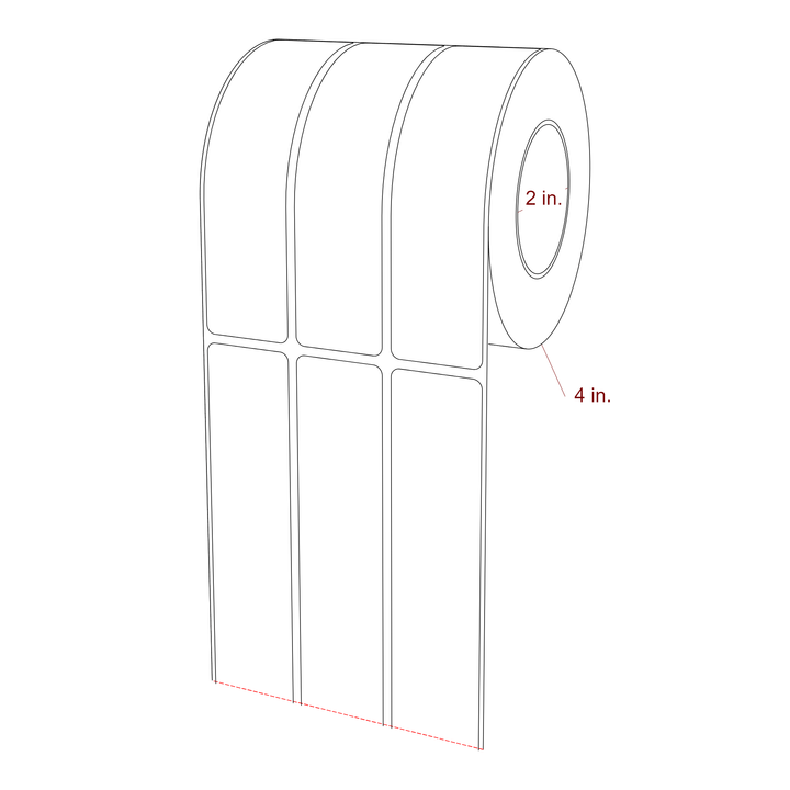 1.25 Inch x 5 Inch Rectangle Inkjet Label Roll - 2 Inch Core - 4 Inch Roll OD - 3Up - 3D Perspective