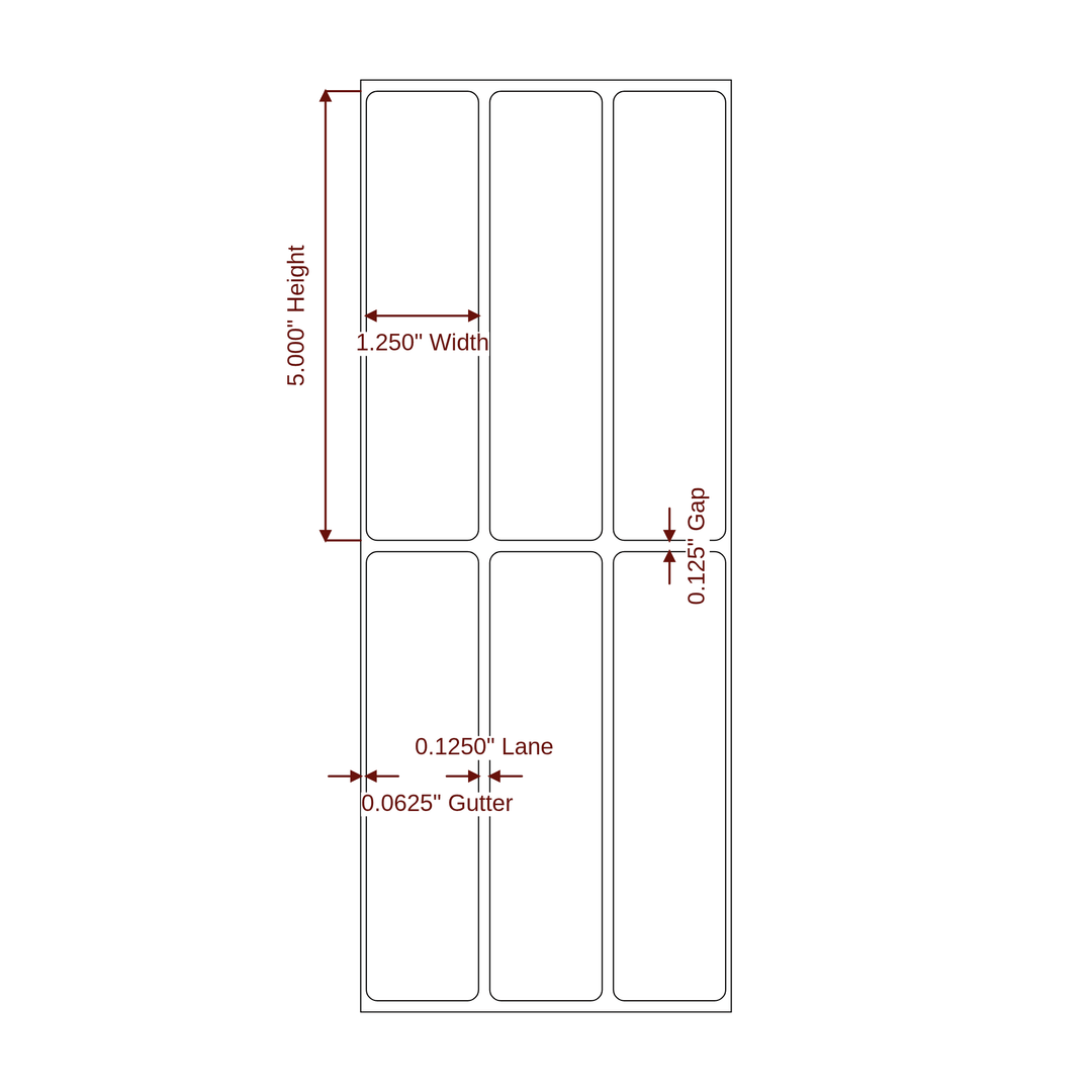 1.25" x 5" Rectangle Roll for Epson ColorWorks & Primera Printers; 1.25" x 5" Rectangle Label Diagram