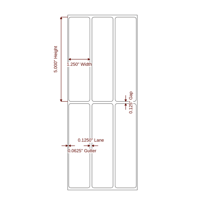 1.25" x 5" Rectangle Roll for Epson ColorWorks & Primera Printers; 1.25" x 5" Rectangle Label Diagram