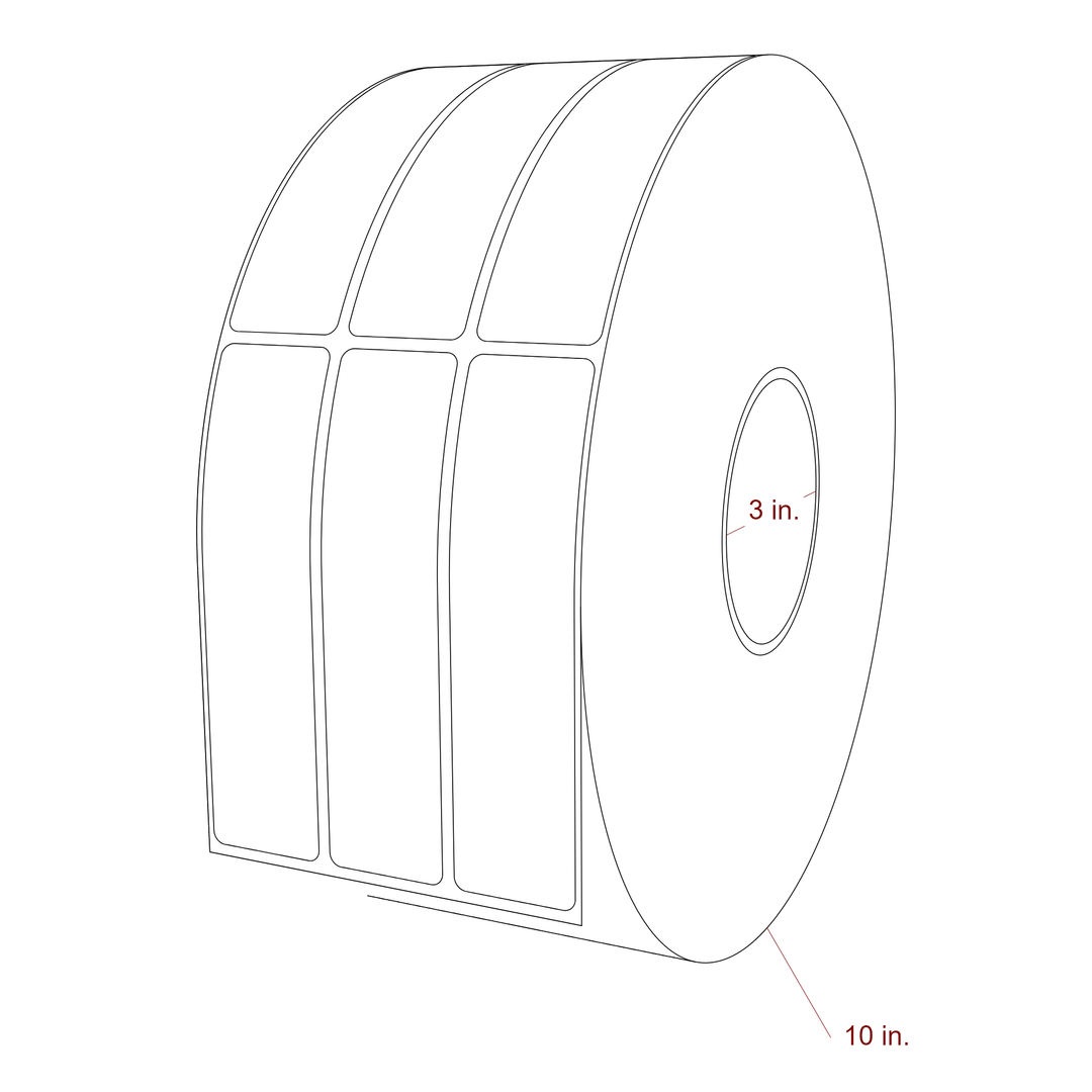 1.25 Inch x 5 Inch Rectangle Inkjet Label Roll - 3 Inch Core - 10 Inch Roll OD - 3Up - 3D Perspective