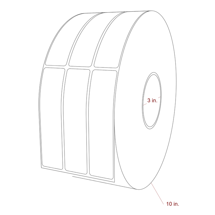 1.25 Inch x 5 Inch Rectangle Inkjet Label Roll - 3 Inch Core - 10 Inch Roll OD - 3Up - 3D Perspective