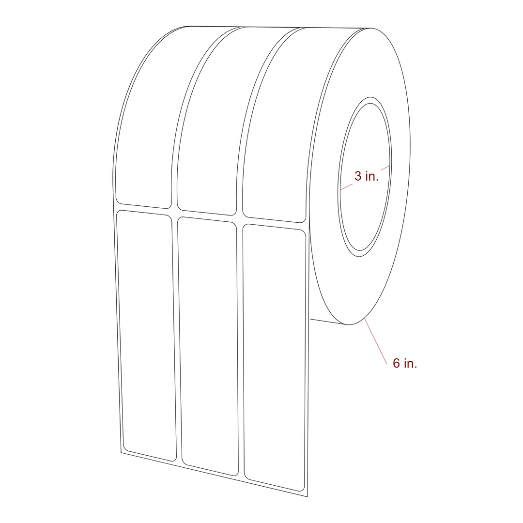 1.25 Inch x 5 Inch Rectangle Inkjet Label Roll - 3 Inch Core - 6 Inch Roll OD - 3Up - 3D Perspective