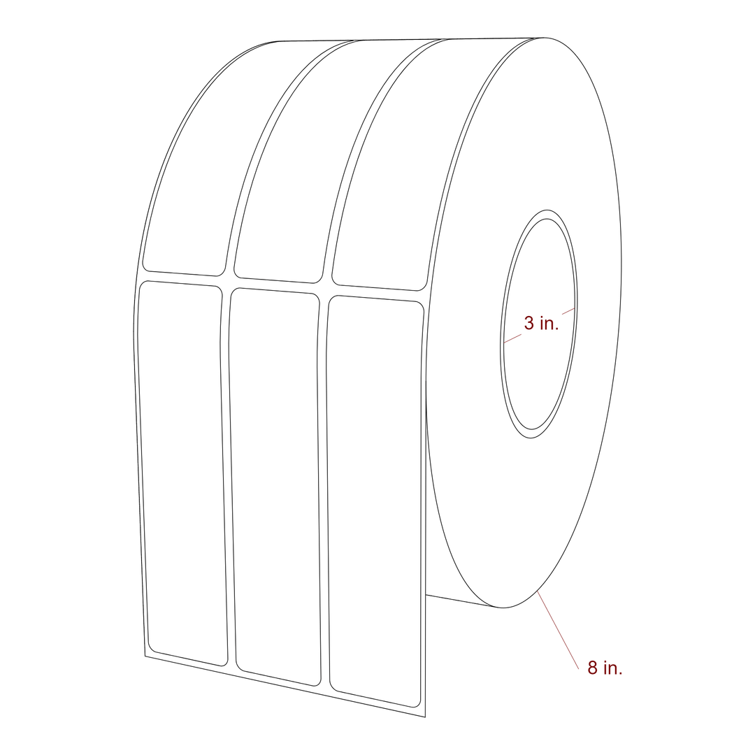 1.25 Inch x 5 Inch Rectangle Inkjet Label Roll - 3 Inch Core - 8 Inch Roll OD - 3Up - 3D Perspective