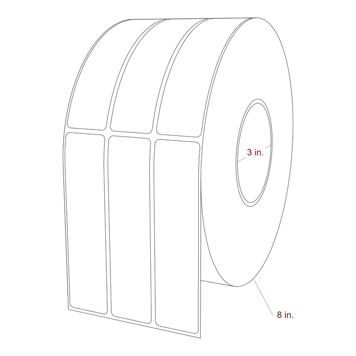 1.25 Inch x 5 Inch Rectangle Inkjet Label Roll - 3 Inch Core - 8 Inch Roll OD - 3Up - 3D Perspective