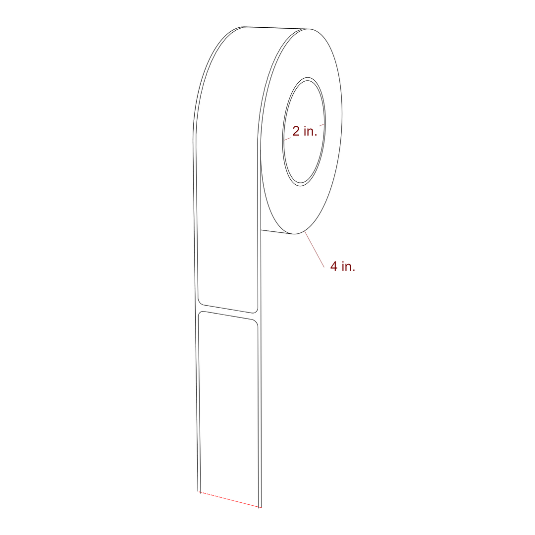 1.25 Inch x 6.25 Inch Rectangle Inkjet Label Roll - 2 Inch Core - 4 Inch Roll OD - 3D Perspective