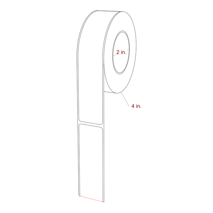 1.25 Inch x 6.25 Inch Rectangle Inkjet Label Roll - 2 Inch Core - 4 Inch Roll OD - 3D Perspective