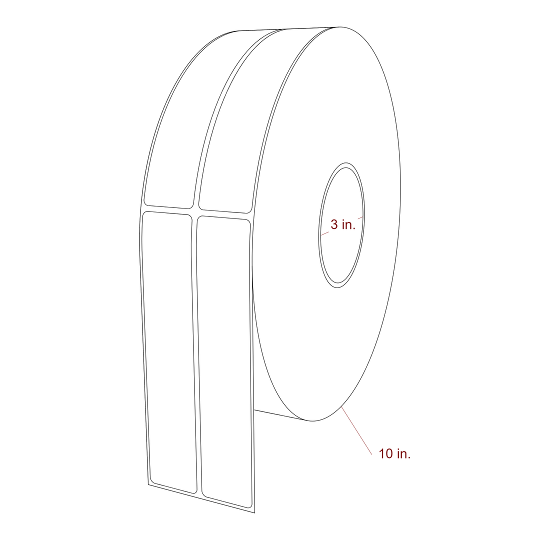 1.25 Inch x 6.25 Inch Rectangle Inkjet Label Roll - 3 Inch Core - 10 Inch Roll OD - 2Up - 3D Perspective