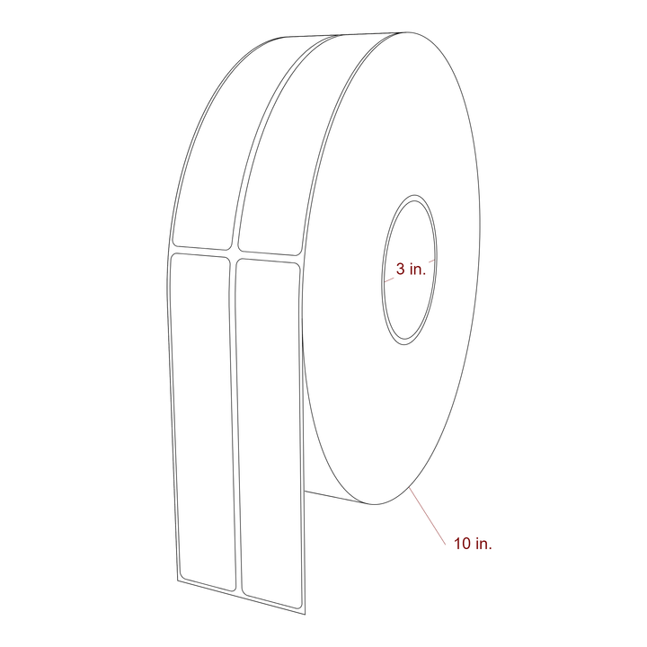 1.25 Inch x 6.25 Inch Rectangle Inkjet Label Roll - 3 Inch Core - 10 Inch Roll OD - 2Up - 3D Perspective