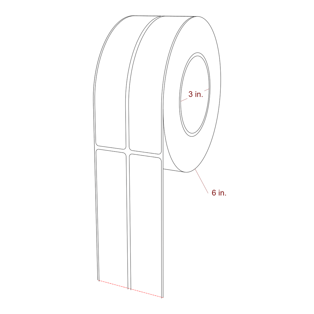 1.25 Inch x 6.25 Inch Rectangle Inkjet Label Roll - 3 Inch Core - 6 Inch Roll OD - 2Up - 3D Perspective