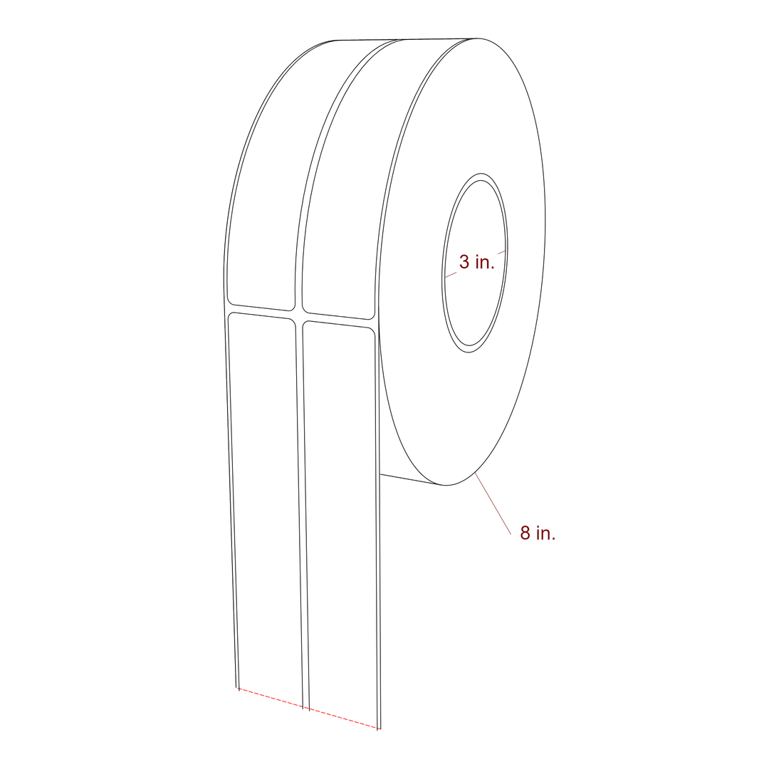 1.25 Inch x 6.25 Inch Rectangle Inkjet Label Roll - 3 Inch Core - 8 Inch Roll OD - 2Up - 3D Perspective