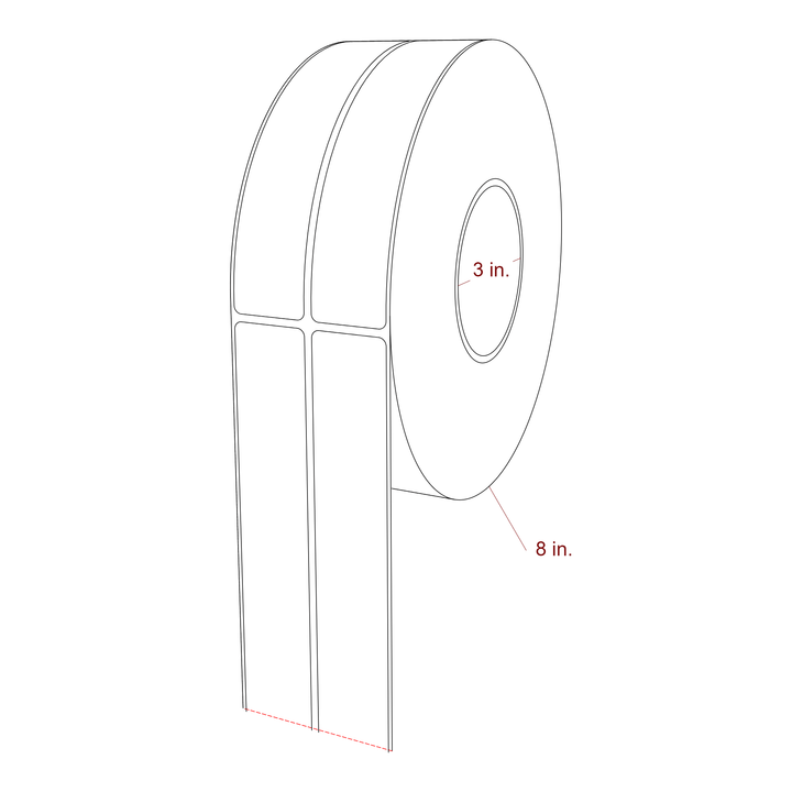 1.25 Inch x 6.25 Inch Rectangle Inkjet Label Roll - 3 Inch Core - 8 Inch Roll OD - 2Up - 3D Perspective