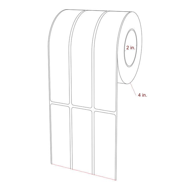 1.25 Inch x 6.25 Inch Rectangle Inkjet Label Roll - 2 Inch Core - 4 Inch Roll OD - 3Up - 3D Perspective