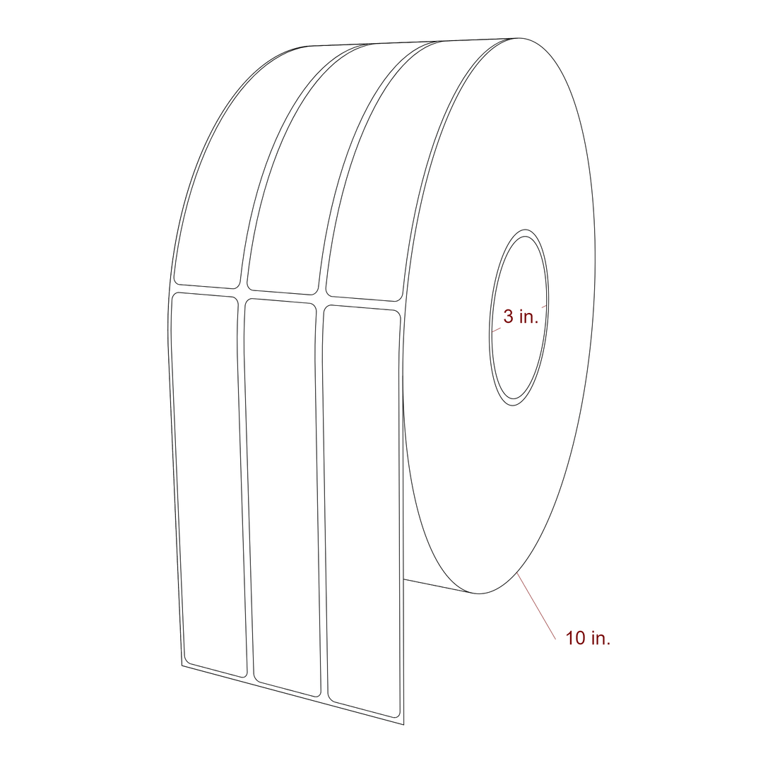 1.25 Inch x 6.25 Inch Rectangle Inkjet Label Roll - 3 Inch Core - 10 Inch Roll OD - 3Up - 3D Perspective