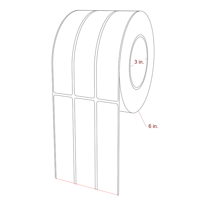 1.25 Inch x 6.25 Inch Rectangle Inkjet Label Roll - 3 Inch Core - 6 Inch Roll OD - 3Up - 3D Perspective