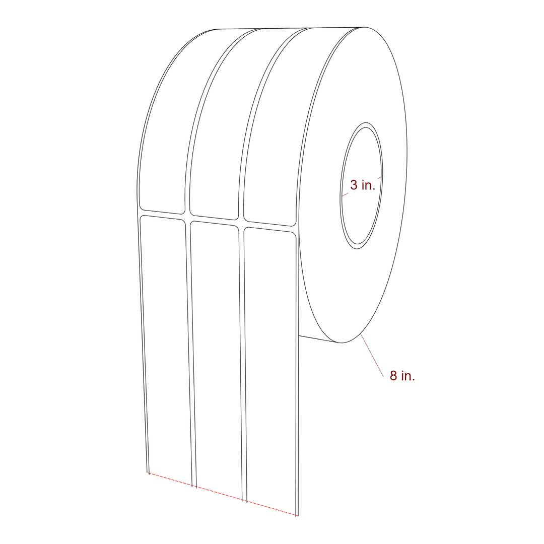 1.25 Inch x 6.25 Inch Rectangle Inkjet Label Roll - 3 Inch Core - 8 Inch Roll OD - 3Up - 3D Perspective