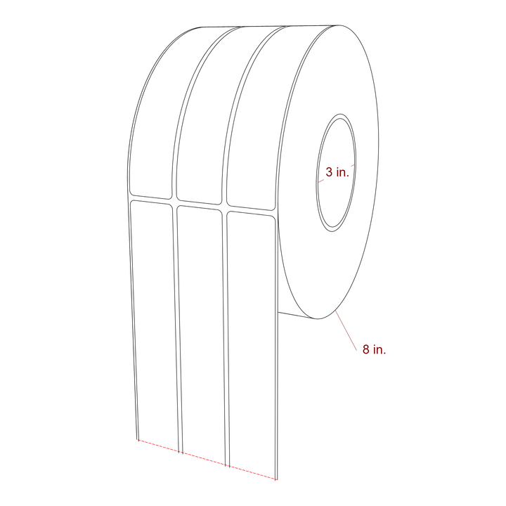 1.25 Inch x 6.25 Inch Rectangle Inkjet Label Roll - 3 Inch Core - 8 Inch Roll OD - 3Up - 3D Perspective
