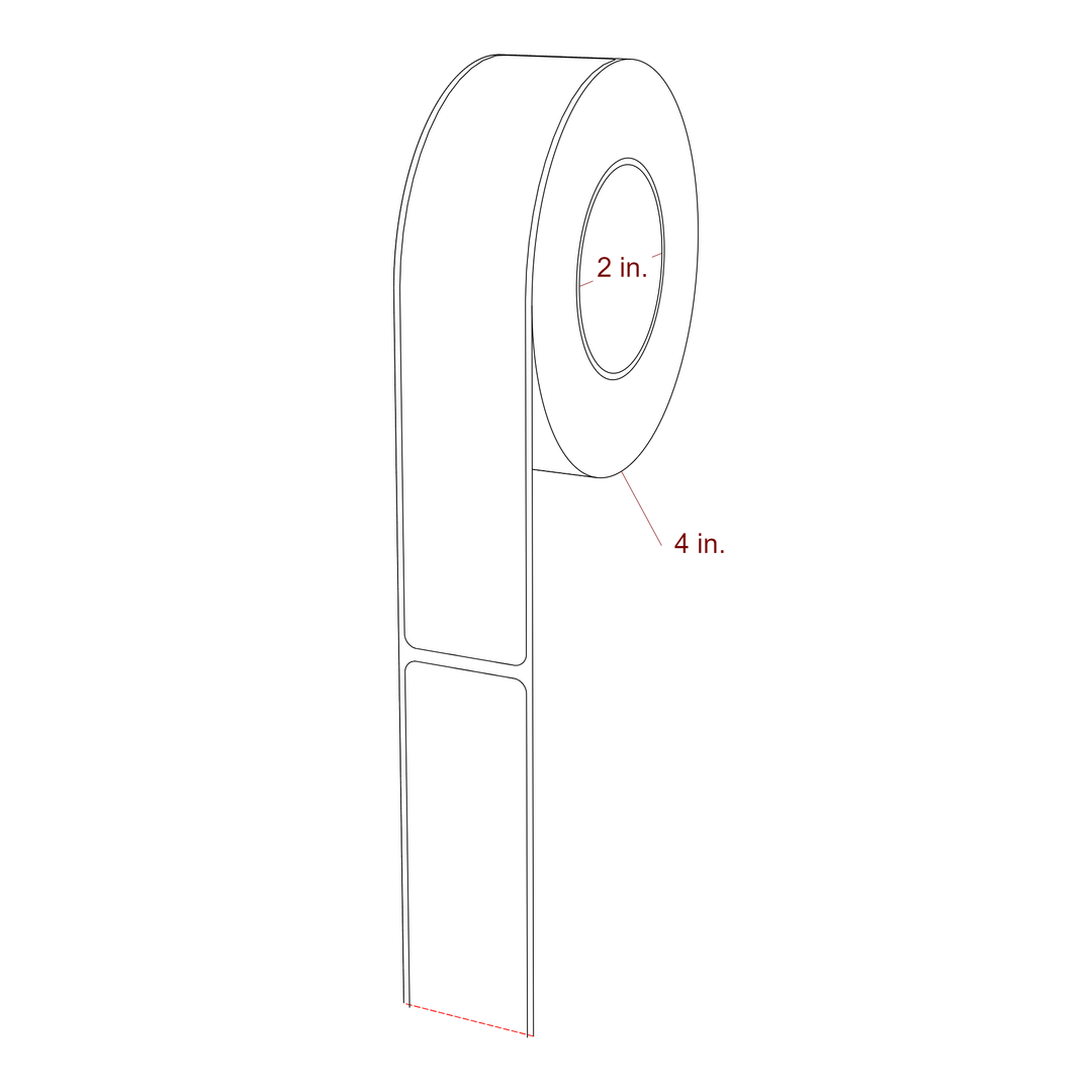 1.25 Inch x 6.5 Inch Rectangle Inkjet Label Roll - 2 Inch Core - 4 Inch Roll OD - 3D Perspective