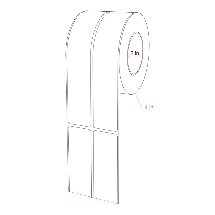 1.25 Inch x 6.5 Inch Rectangle Inkjet Label Roll - 2 Inch Core - 4 Inch Roll OD - 2Up - 3D Perspective