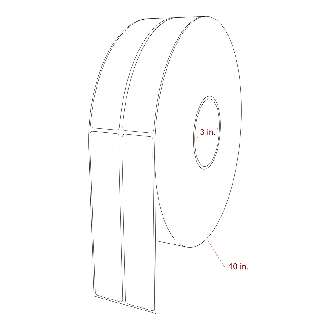 1.25 Inch x 6.5 Inch Rectangle Inkjet Label Roll - 3 Inch Core - 10 Inch Roll OD - 2Up - 3D Perspective