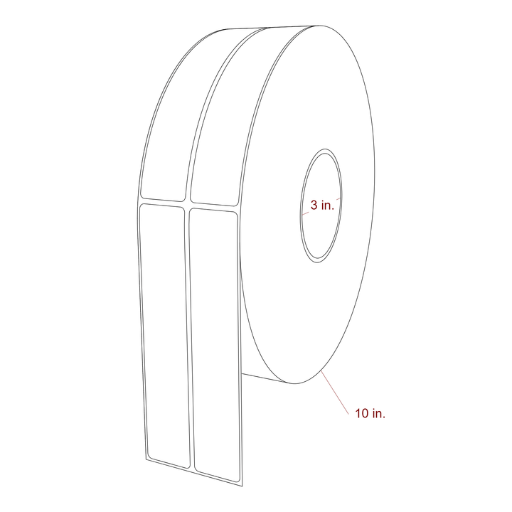 1.25 Inch x 6.5 Inch Rectangle Inkjet Label Roll - 3 Inch Core - 10 Inch Roll OD - 2Up - 3D Perspective