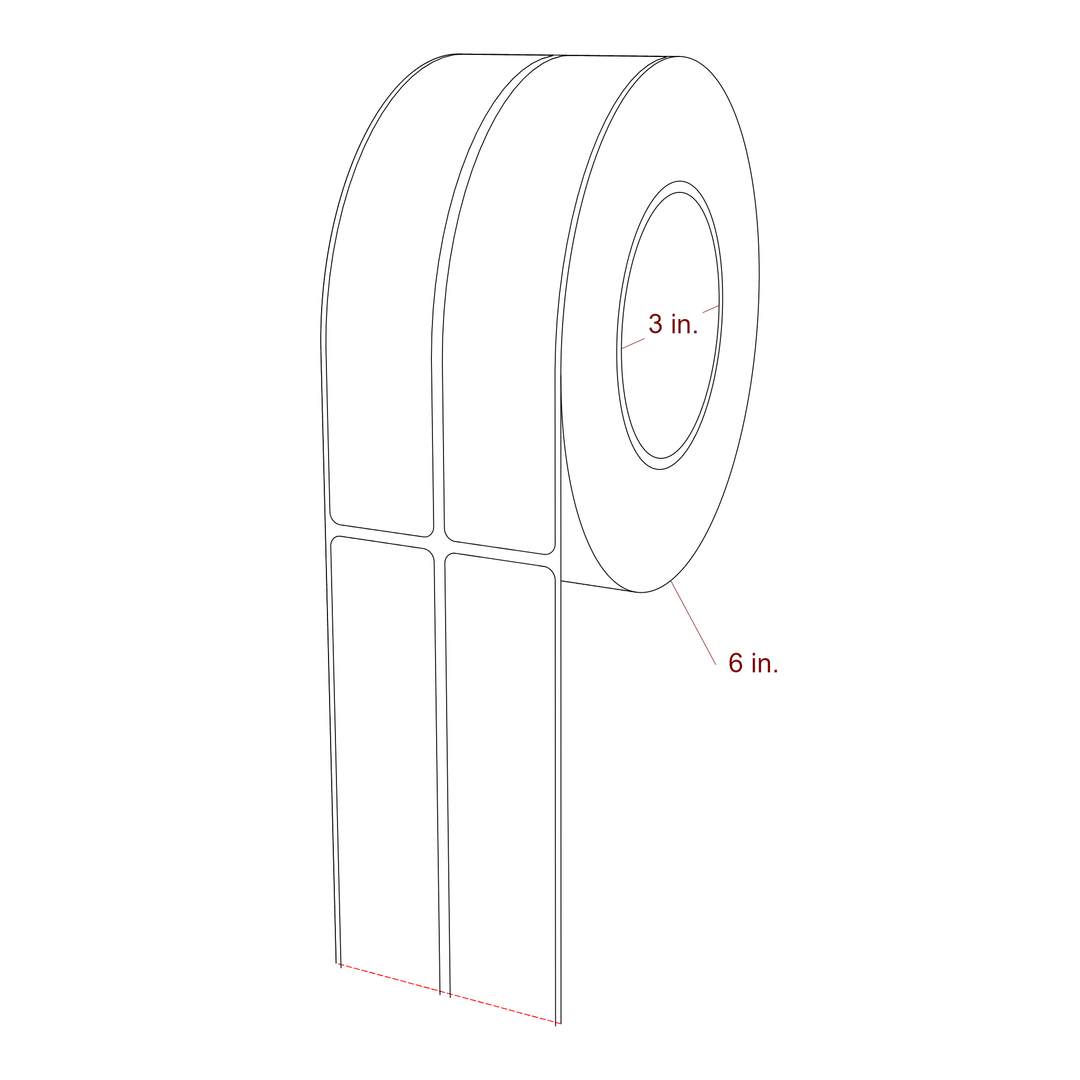1.25 Inch x 6.5 Inch Rectangle Inkjet Label Roll - 3 Inch Core - 6 Inch Roll OD - 2Up - 3D Perspective