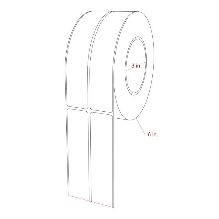 1.25 Inch x 6.5 Inch Rectangle Inkjet Label Roll - 3 Inch Core - 6 Inch Roll OD - 2Up - 3D Perspective