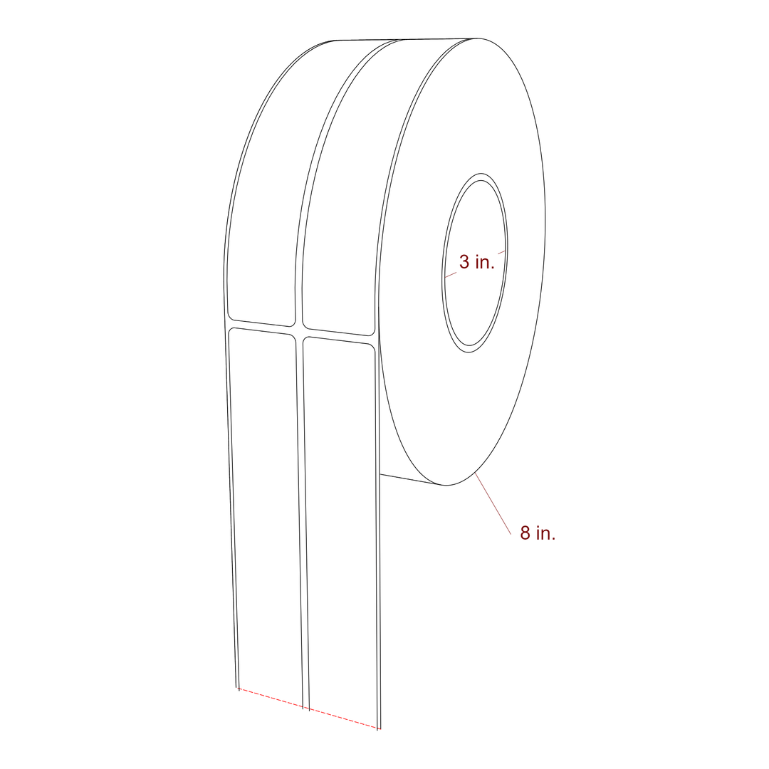 1.25 Inch x 6.5 Inch Rectangle Inkjet Label Roll - 3 Inch Core - 8 Inch Roll OD - 2Up - 3D Perspective