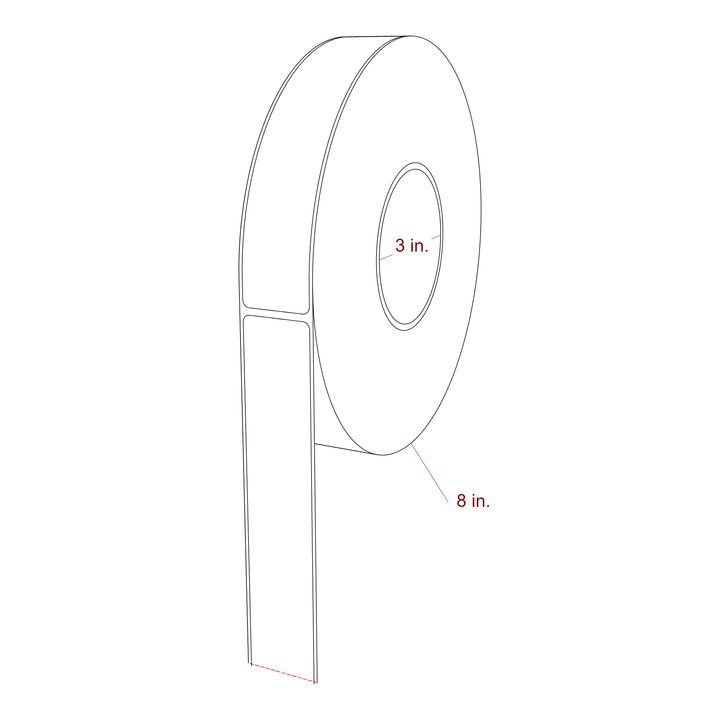 1.25 Inch x 6.5 Inch Rectangle Inkjet Label Roll - 3 Inch Core - 8 Inch Roll OD - 3D Perspective