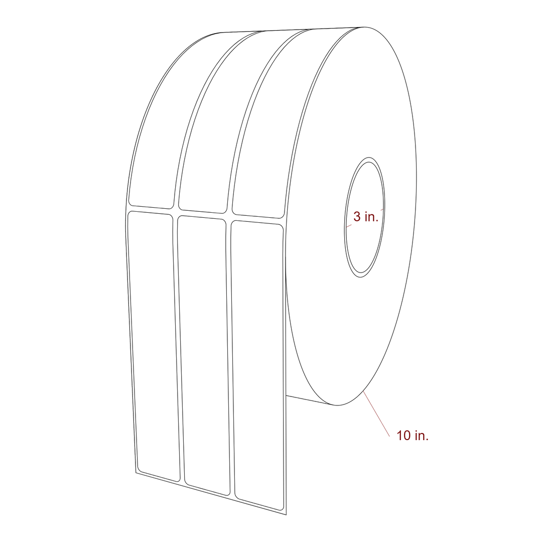 1.25 Inch x 6.5 Inch Rectangle Inkjet Label Roll - 3 Inch Core - 10 Inch Roll OD - 3Up - 3D Perspective