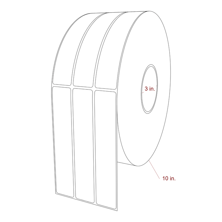 1.25 Inch x 6.5 Inch Rectangle Inkjet Label Roll - 3 Inch Core - 10 Inch Roll OD - 3Up - 3D Perspective