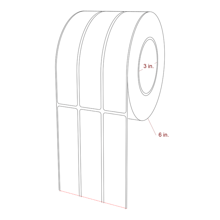 1.25 Inch x 6.5 Inch Rectangle Inkjet Label Roll - 3 Inch Core - 6 Inch Roll OD - 3Up - 3D Perspective