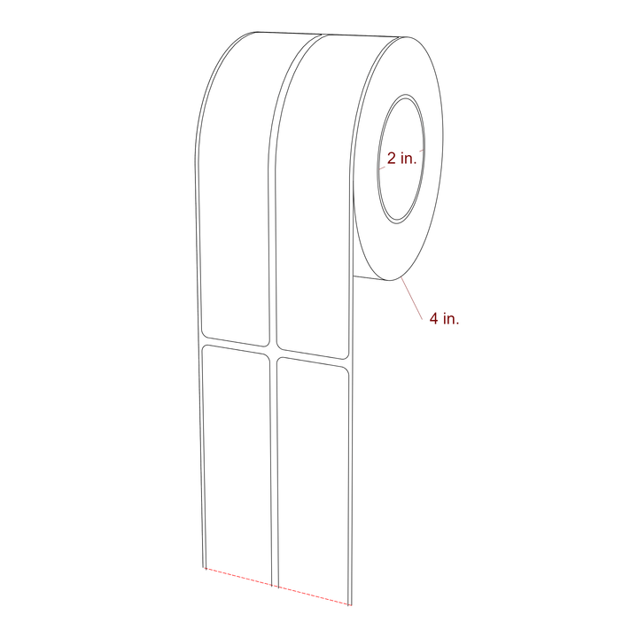 1.25 Inch x 6 Inch Rectangle Inkjet Label Roll - 2 Inch Core - 4 Inch Roll OD - 2Up - 3D Perspective