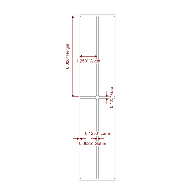 1.25" x 6" Inkjet Label Rolls | 2-Up | Fits Epson ColorWorks & Primera - Label Diagram
