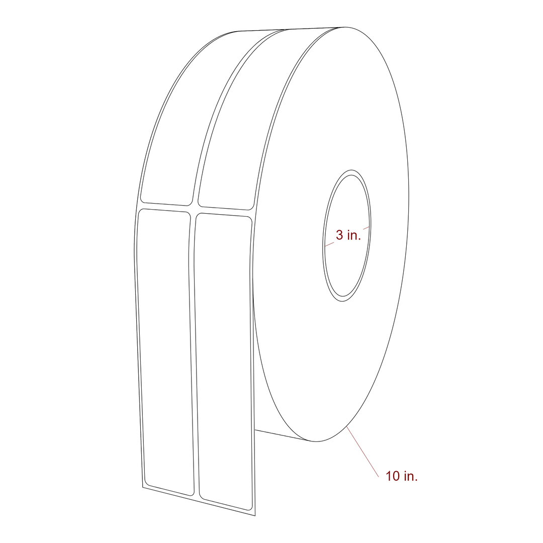 1.25 Inch x 6 Inch Rectangle Inkjet Label Roll - 3 Inch Core - 10 Inch Roll OD - 2Up - 3D Perspective