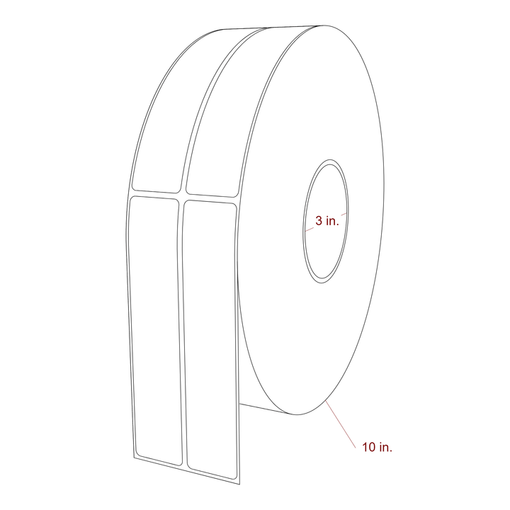 1.25 Inch x 6 Inch Rectangle Inkjet Label Roll - 3 Inch Core - 10 Inch Roll OD - 2Up - 3D Perspective