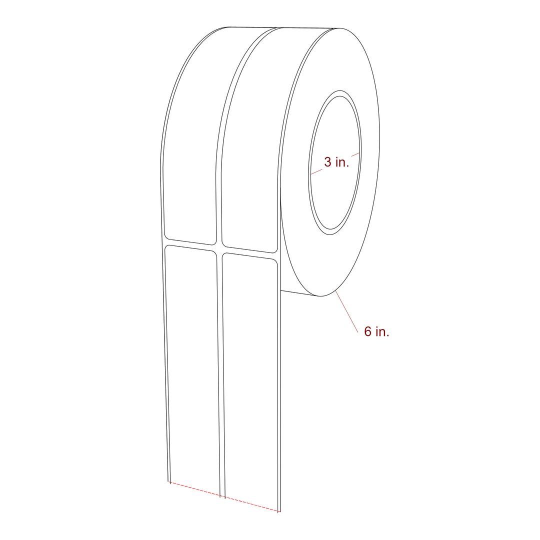 1.25 Inch x 6 Inch Rectangle Inkjet Label Roll - 3 Inch Core - 6 Inch Roll OD - 2Up - 3D Perspective