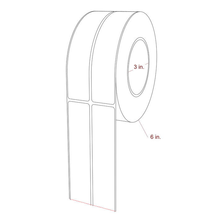 1.25 Inch x 6 Inch Rectangle Inkjet Label Roll - 3 Inch Core - 6 Inch Roll OD - 2Up - 3D Perspective