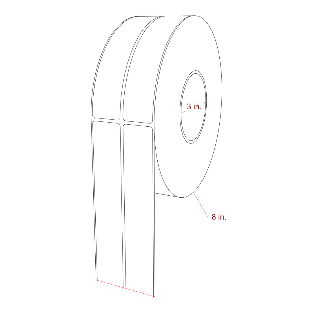 1.25 Inch x 6 Inch Rectangle Inkjet Label Roll - 3 Inch Core - 8 Inch Roll OD - 2Up - 3D Perspective